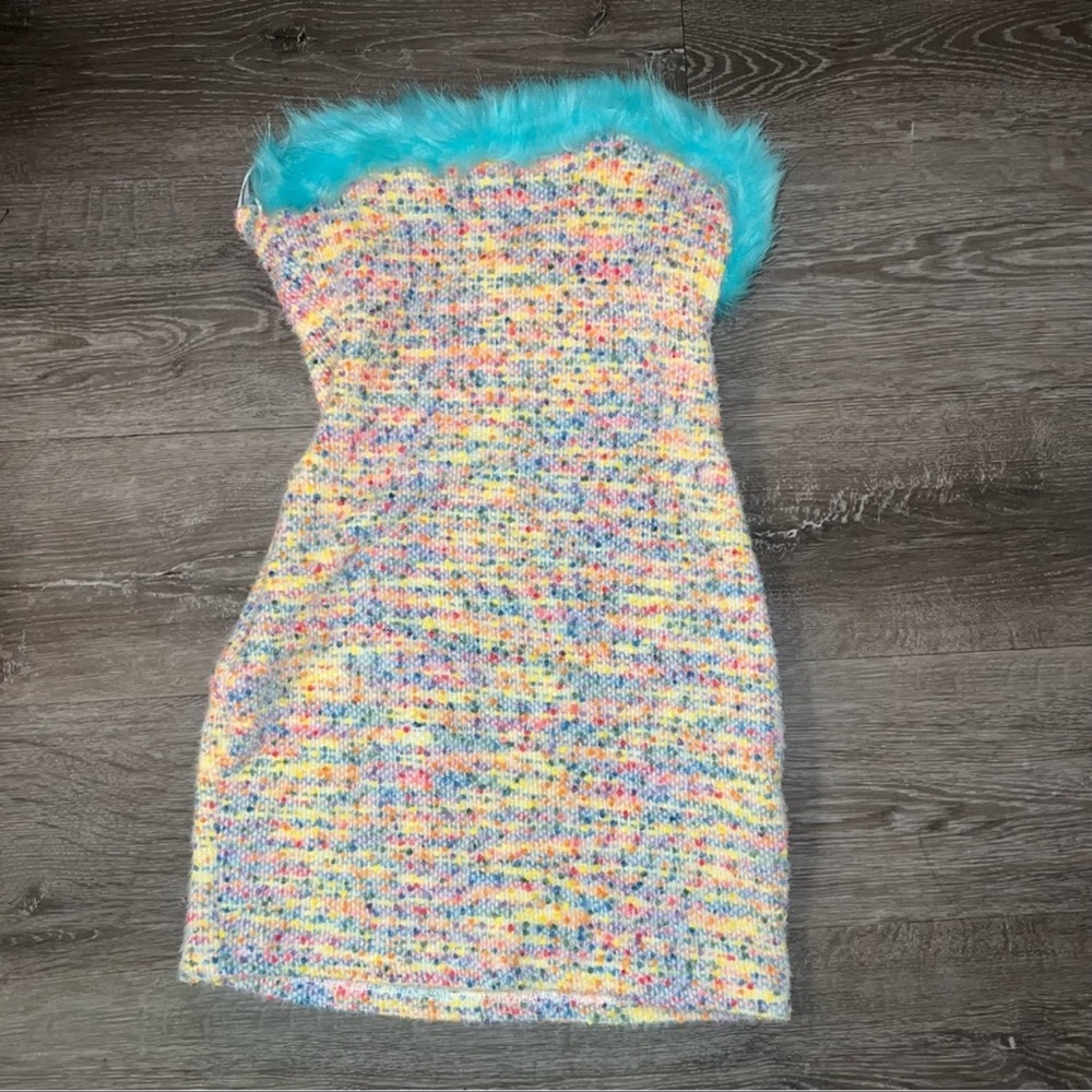 Y2K Fuzzy fur rainbow dress size small